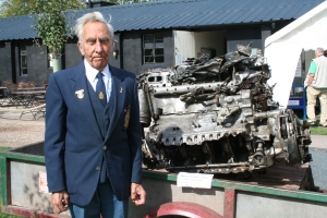 Albert Shorrock with the Merlin engine of Gp Capt McDonald's Spitfire