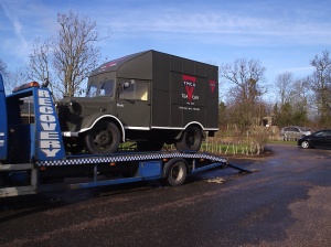 1941 Austin K2 YMCA tea car arrives at Croome, the site of former RAF Defford